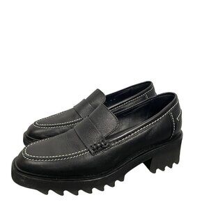 Aquatalia Women's Black Leather Lug Sole Loafers Size 7 Chunky Heel Slip-On